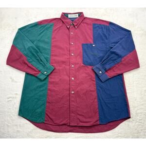 Vintage Men’s XL Bugle Boy Company Button Down Shirt Color-block Red Navy Green